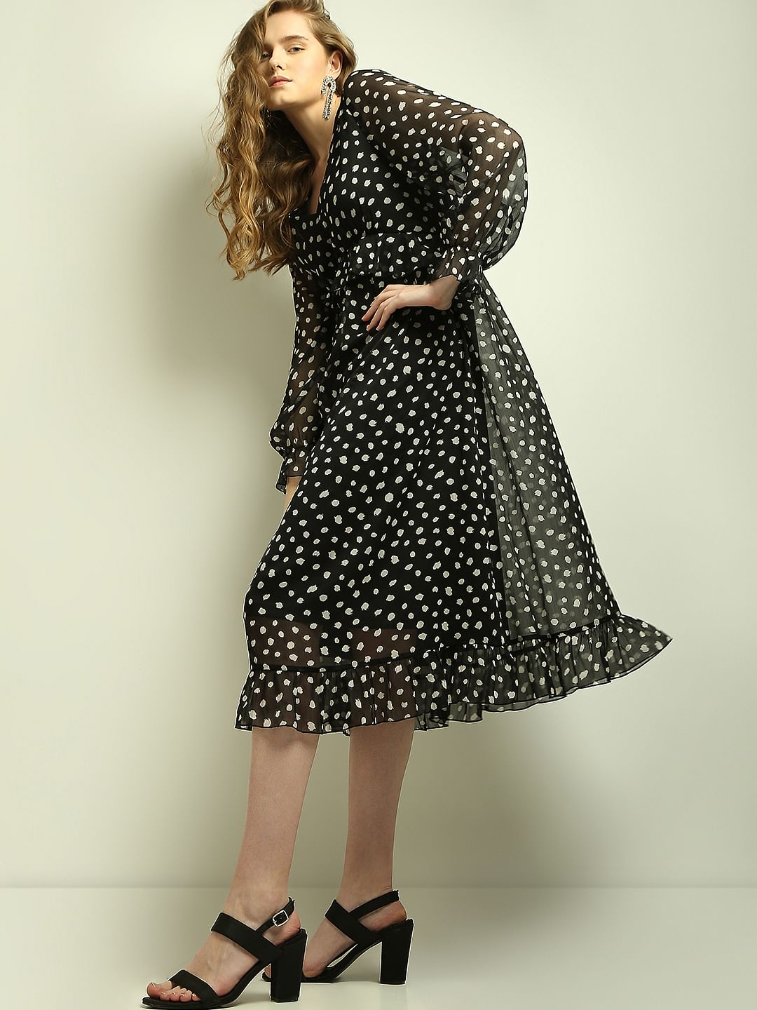 Black Polka Dot Midi Dress