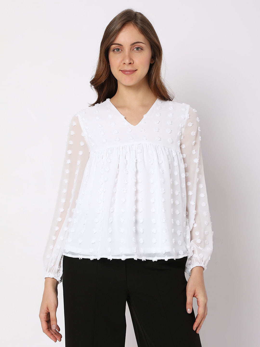 Buy White Dobby Textured Top For Women Online in India | VeroModa