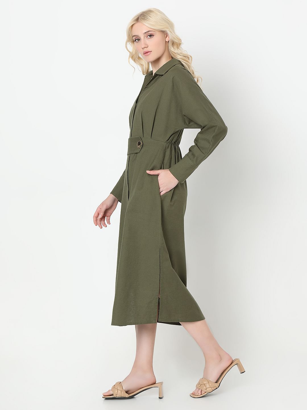 Zpanxa Summer Dresses for Women Solid Color Single Breasted