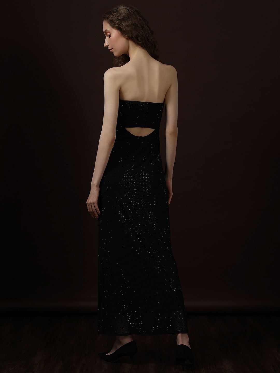 Black Shimmer Off-Shoulder Maxi Dress